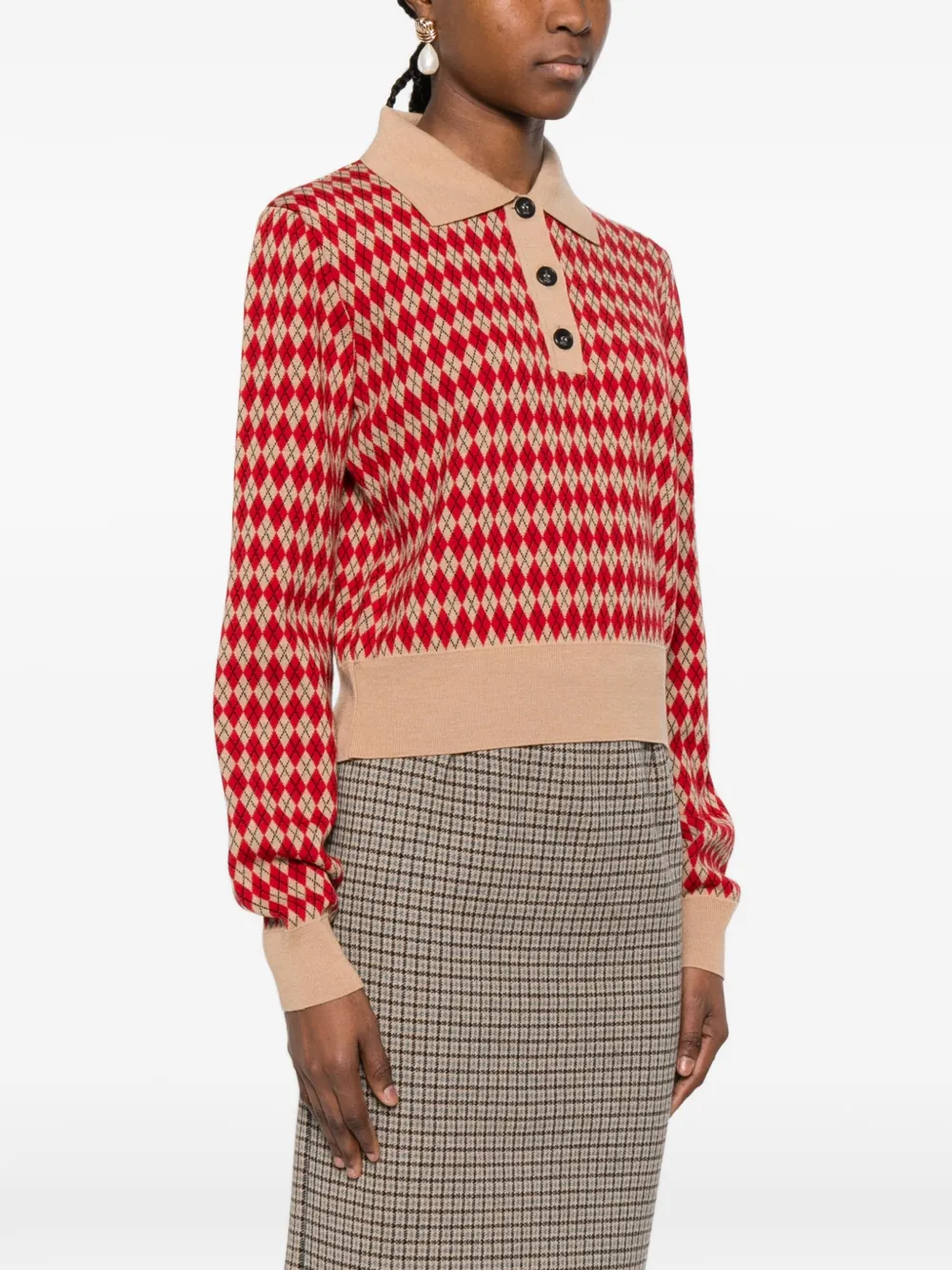  Nº21 Diamond-pattern Polo Shirt - Red 