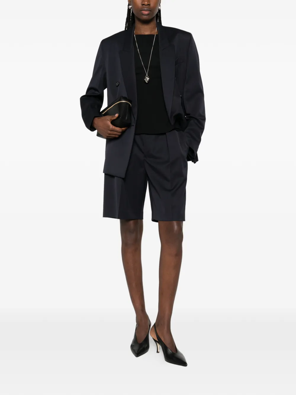 Victoria Beckham Shorts met geplooide voorkant Blauw