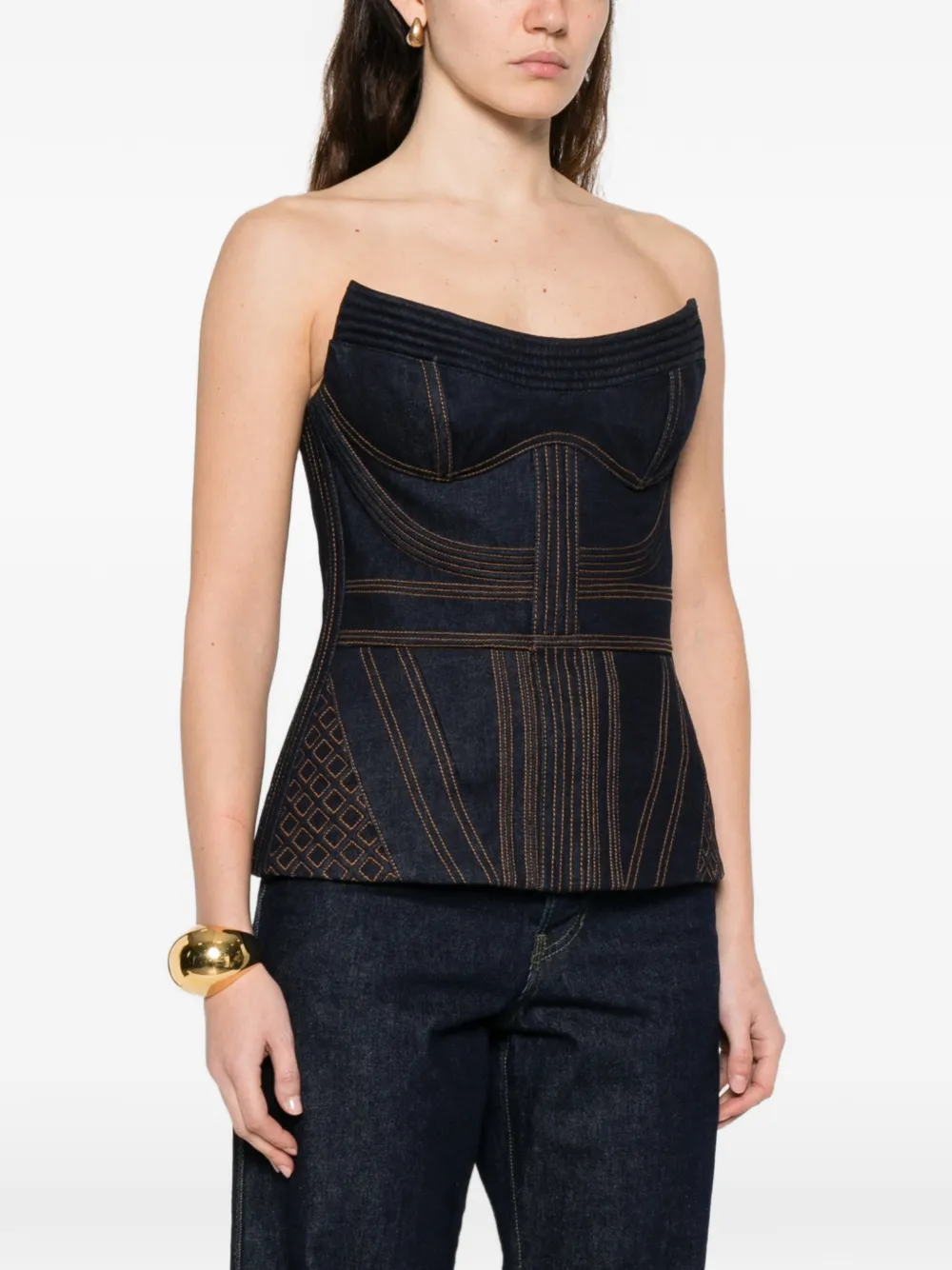  Zimmermann Corded Denim Corset - Blue 