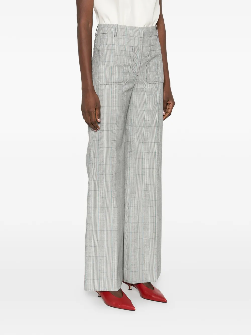  Victoria Beckham Patch-pocket Checked Trousers - Grey 