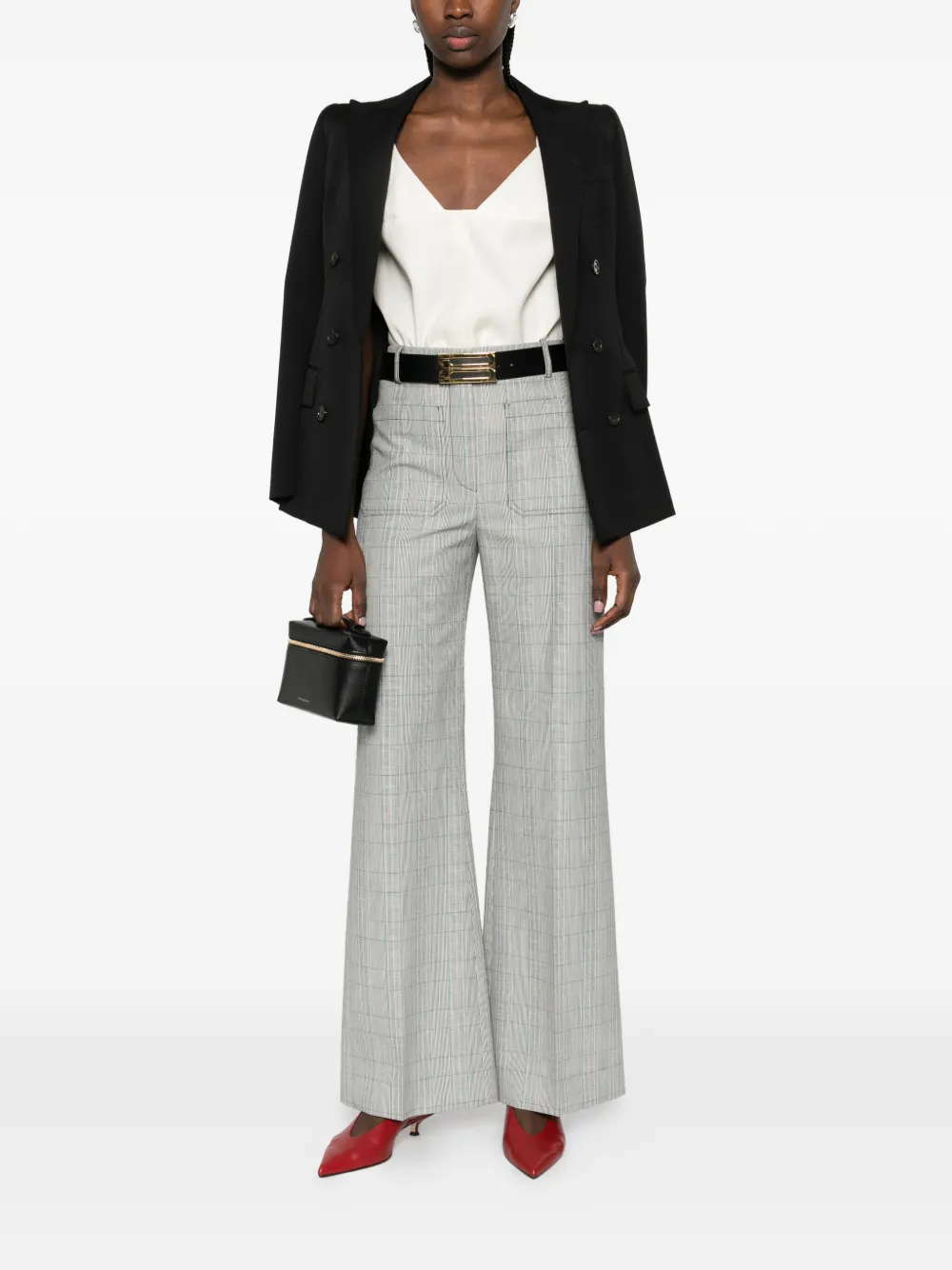  Victoria Beckham Patch-pocket Checked Trousers - Grey 