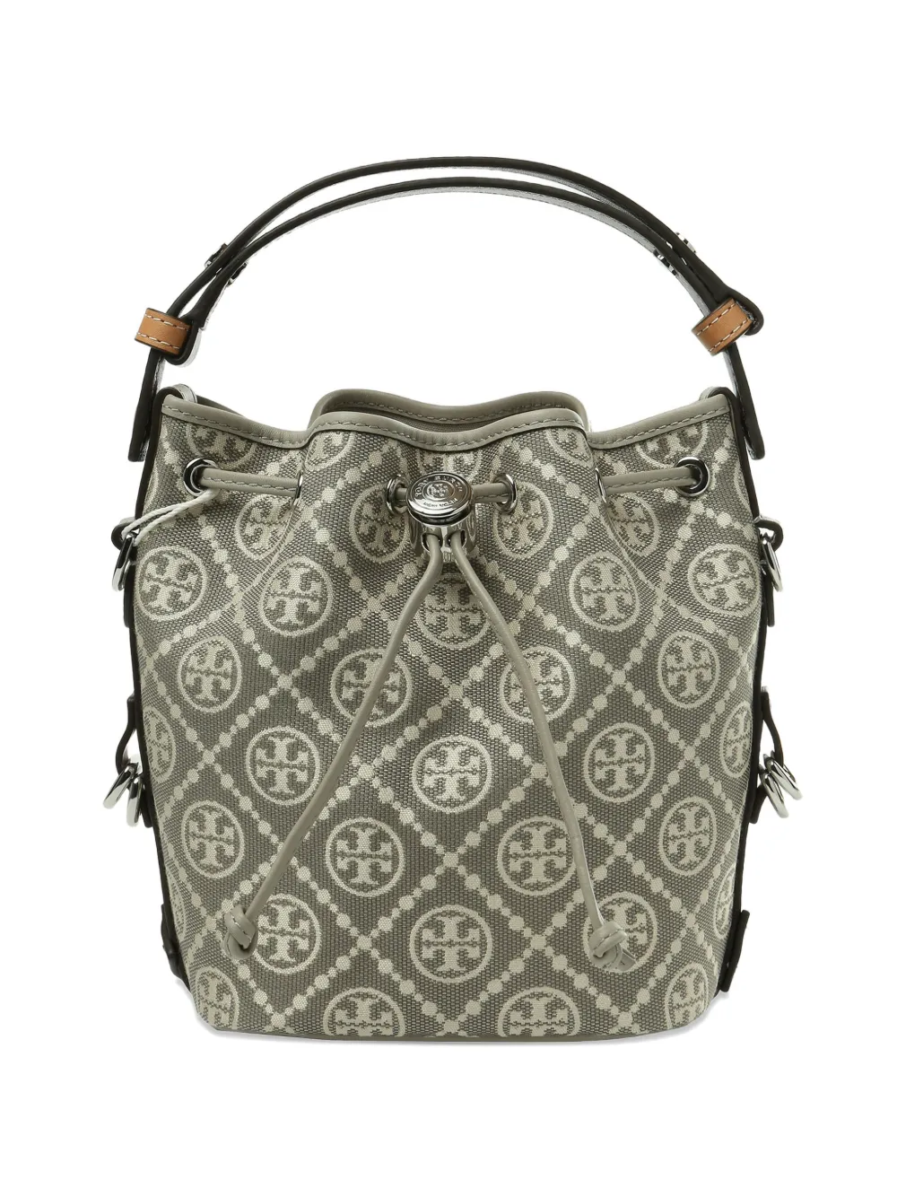 Tory Burch monogram drawstring-fastening bucket bag - Grigio