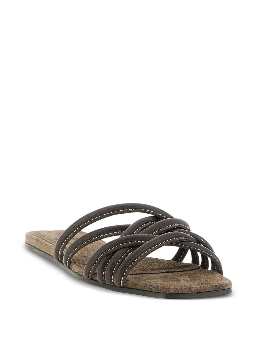 Brunello Cucinelli Leren sandalen met contrasterende stiksels Bruin