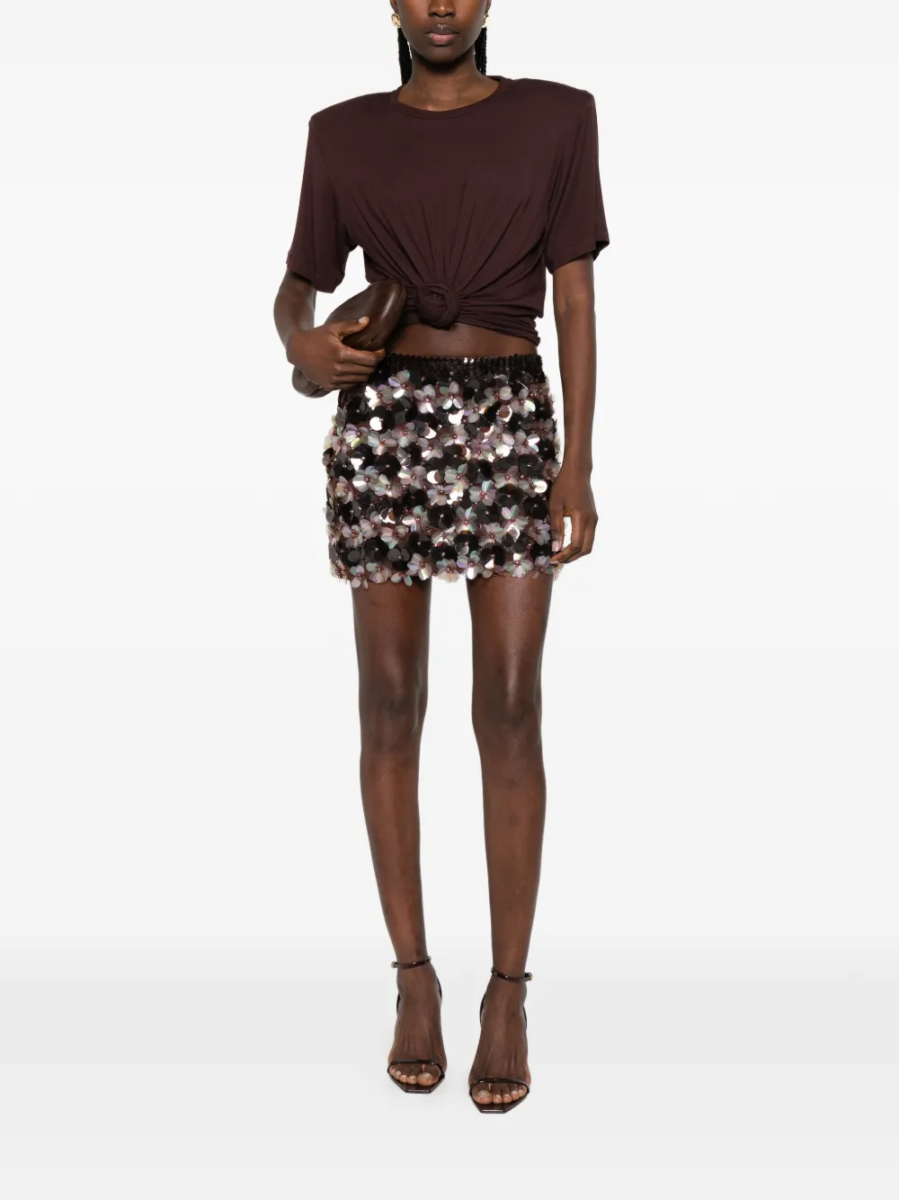  P.a.r.o.s.h. Sequin-embellished Mini Skirt - Brown 