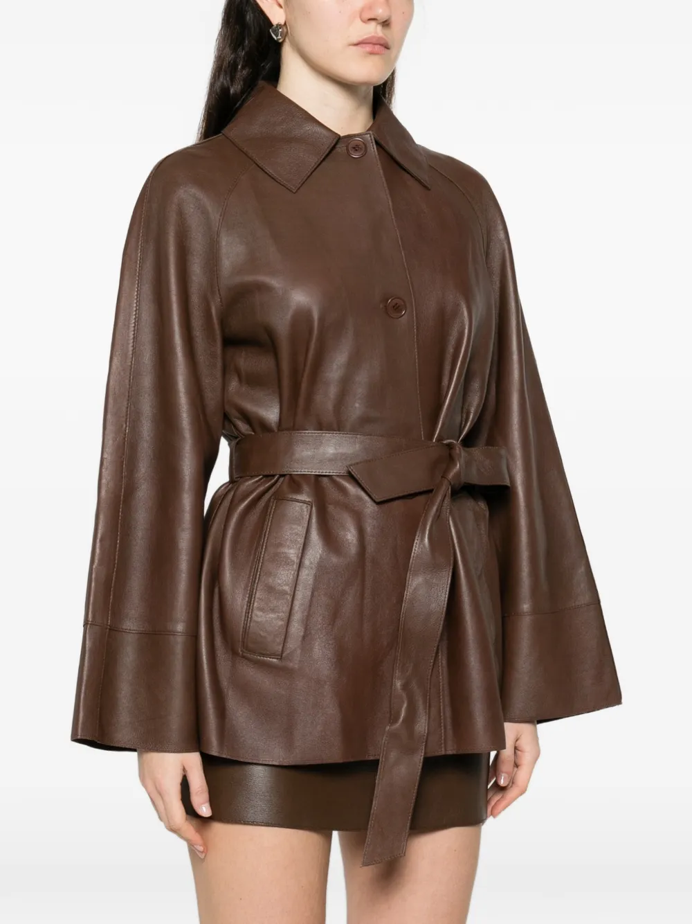  P.a.r.o.s.h. Tie-waist Leather Jacket - Brown 