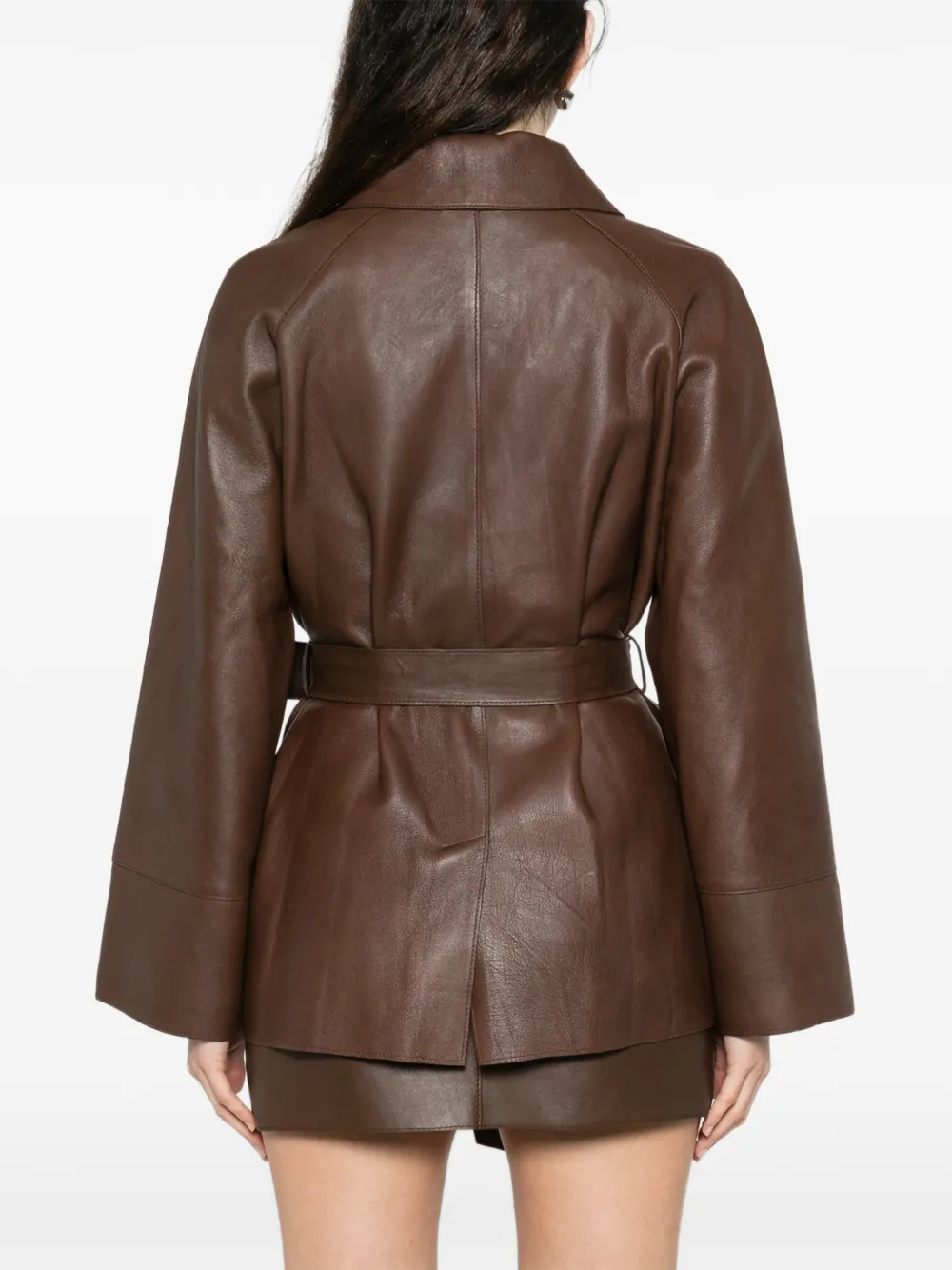 P.A.R.O.S.H. Leren jack met gestrikte taille Bruin