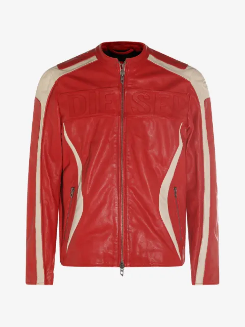 Diesel colour-block leather biker jacket