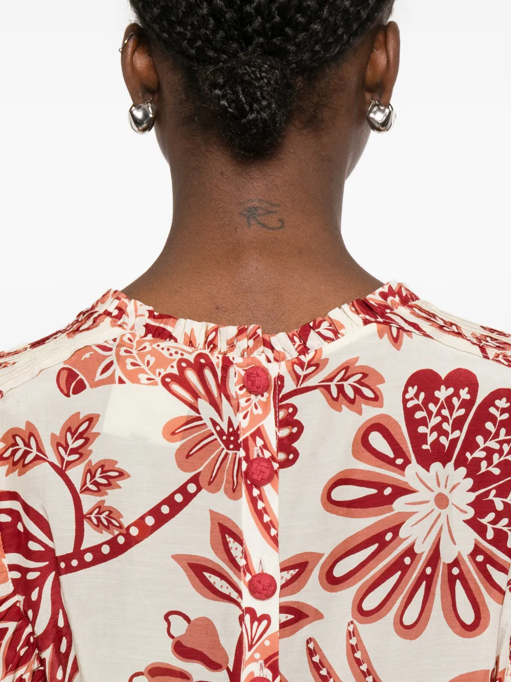 FARM Rio Blouse met bloemenprint en ruches Beige
