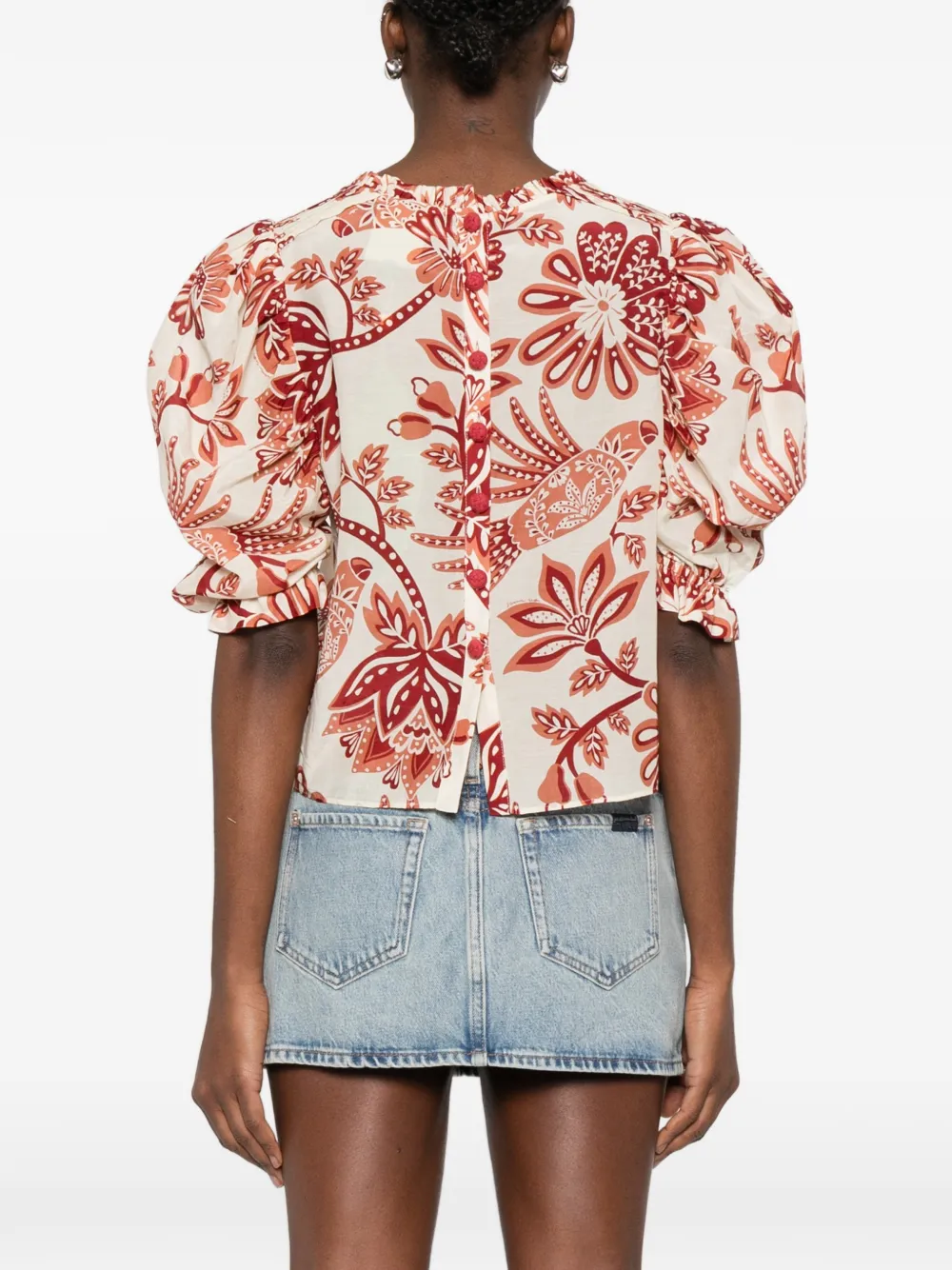 FARM Rio Blouse met bloemenprint en ruches Beige