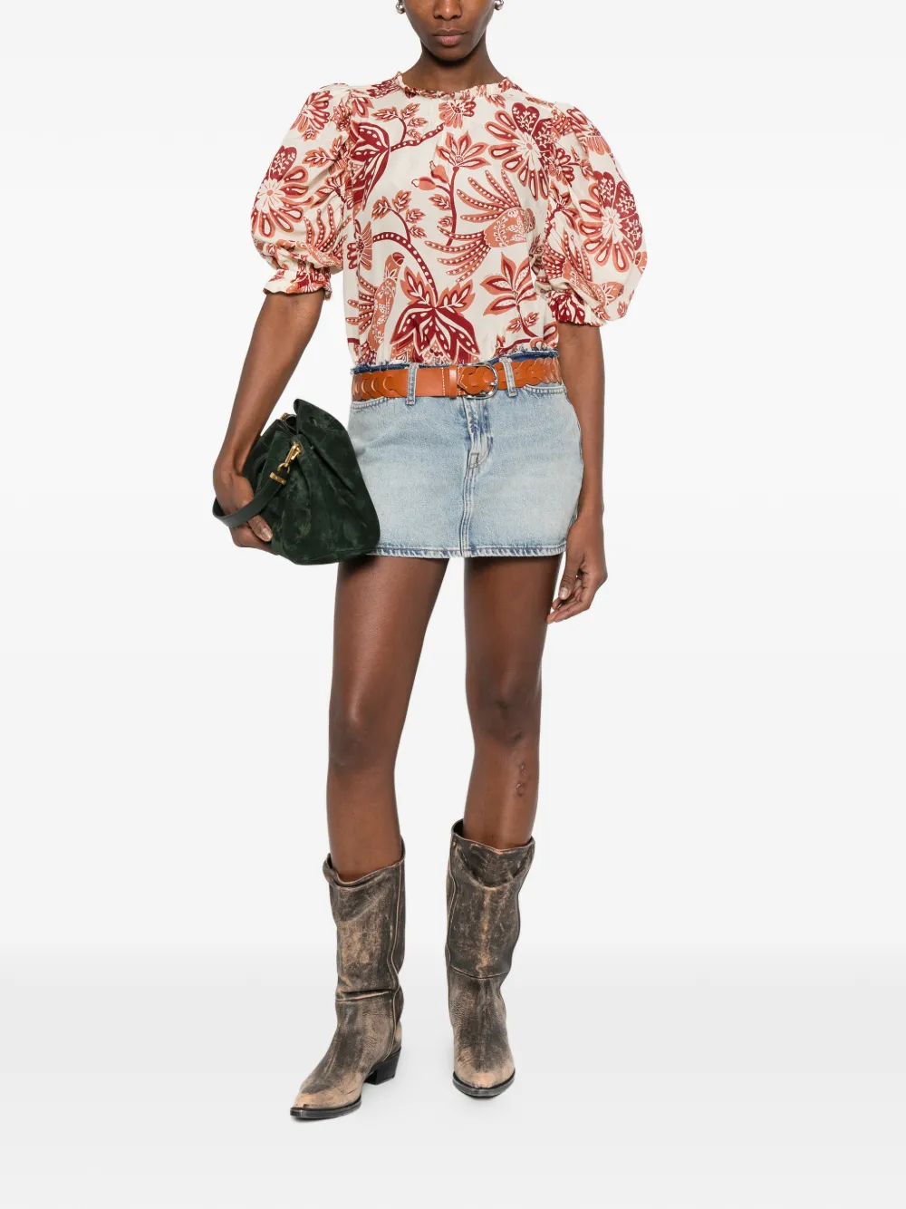 FARM Rio Blouse met bloemenprint en ruches Beige