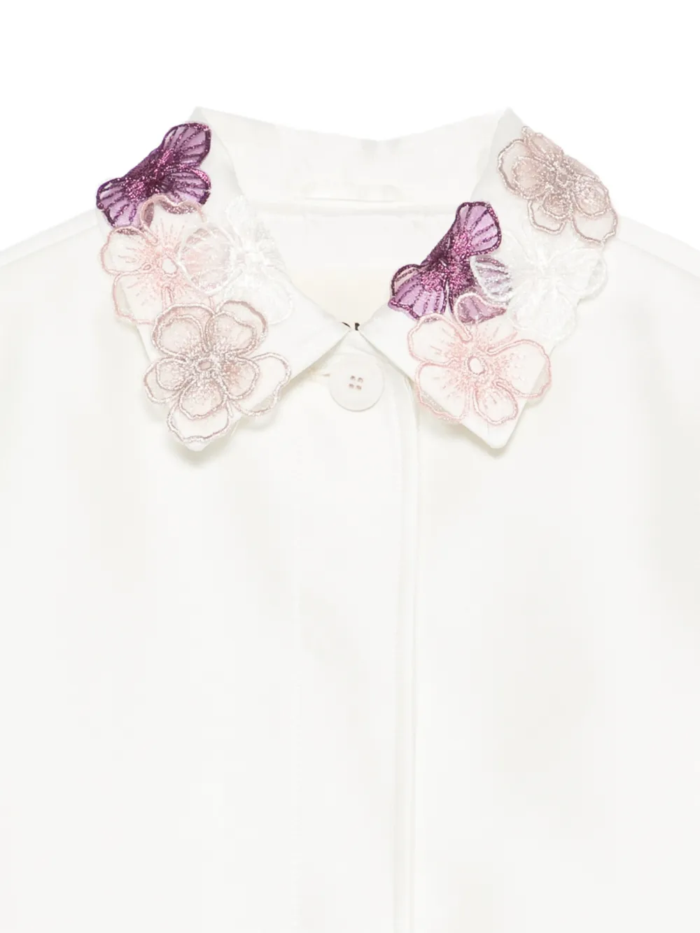  Simonetta Floral-appliqué Coat - Neutrals 