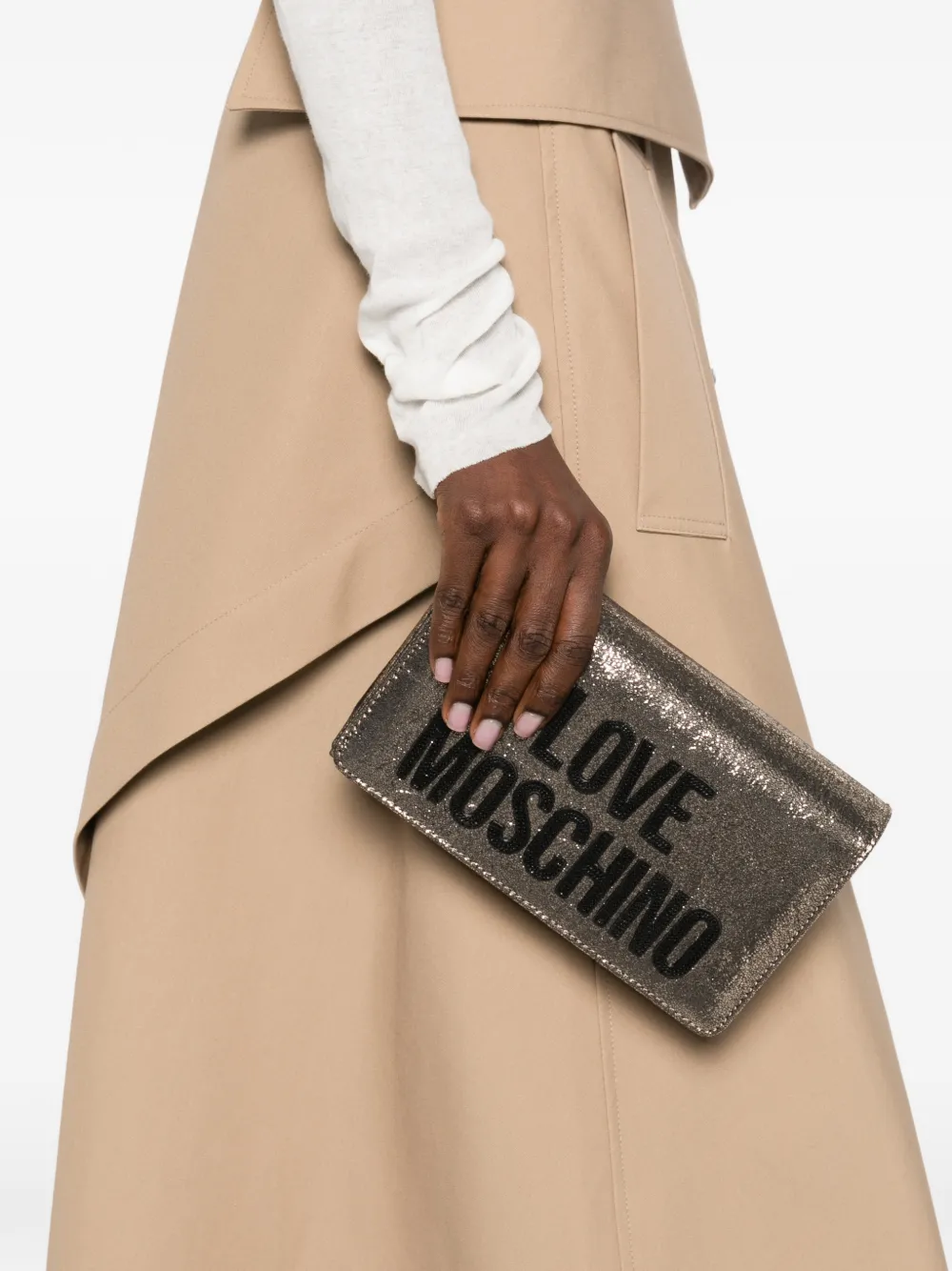  Love Moschino Chain-strap Logo-patch Crossbody Bag - Gold 
