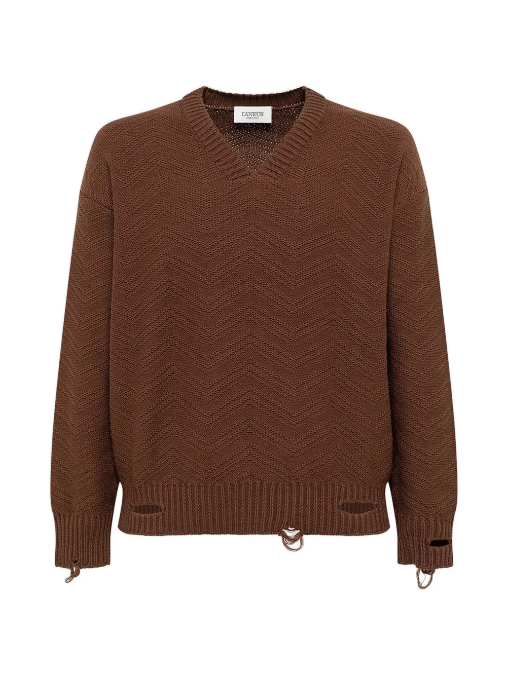 Laneus distressed v-neck jumper - Marrone