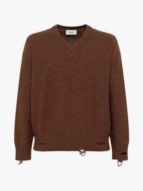Laneus distressed v-neck jumper
