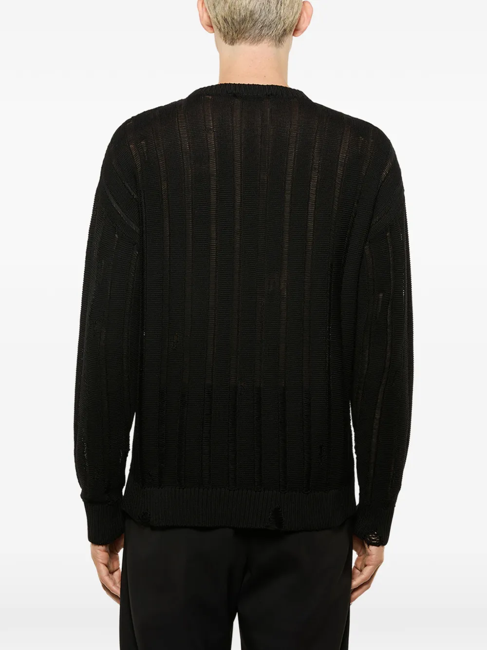  Laneus Pull Rayé Déchiré - Noir 