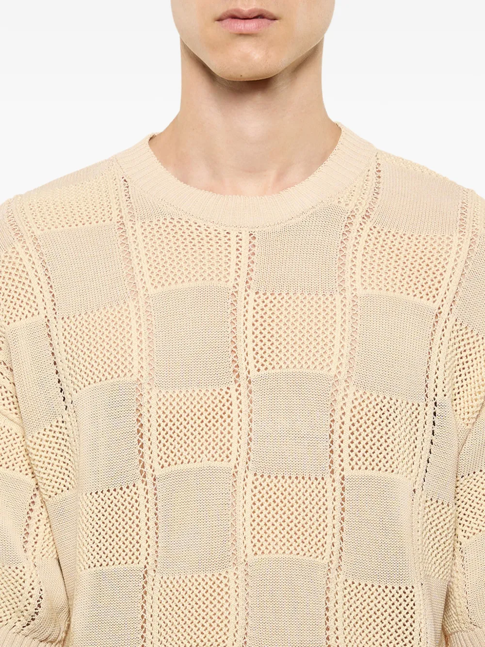 Laneus Gebreid geruit T-shirt Beige