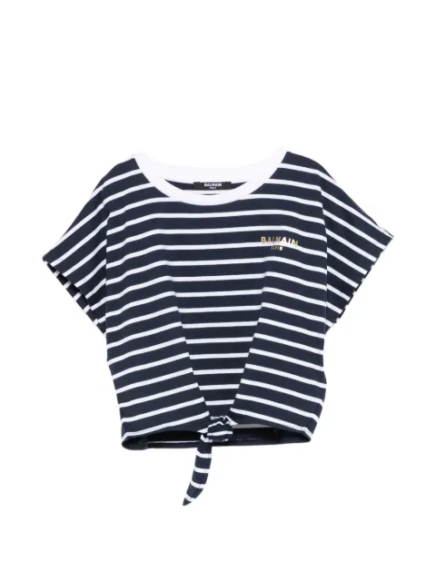 Balmain Kids striped tie-detail T-shirt