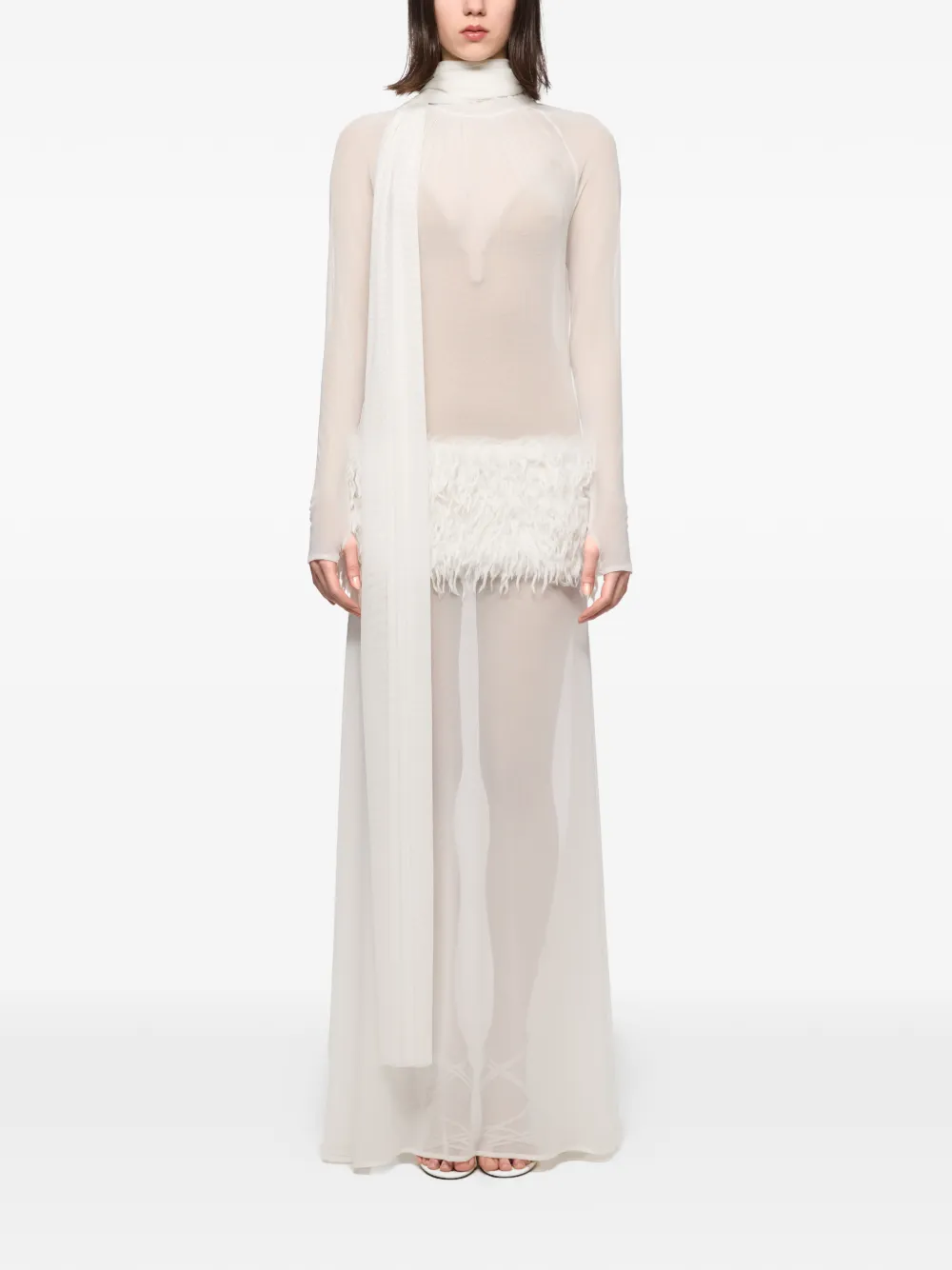 Atu Body Couture feather high-neck maxi dress - White