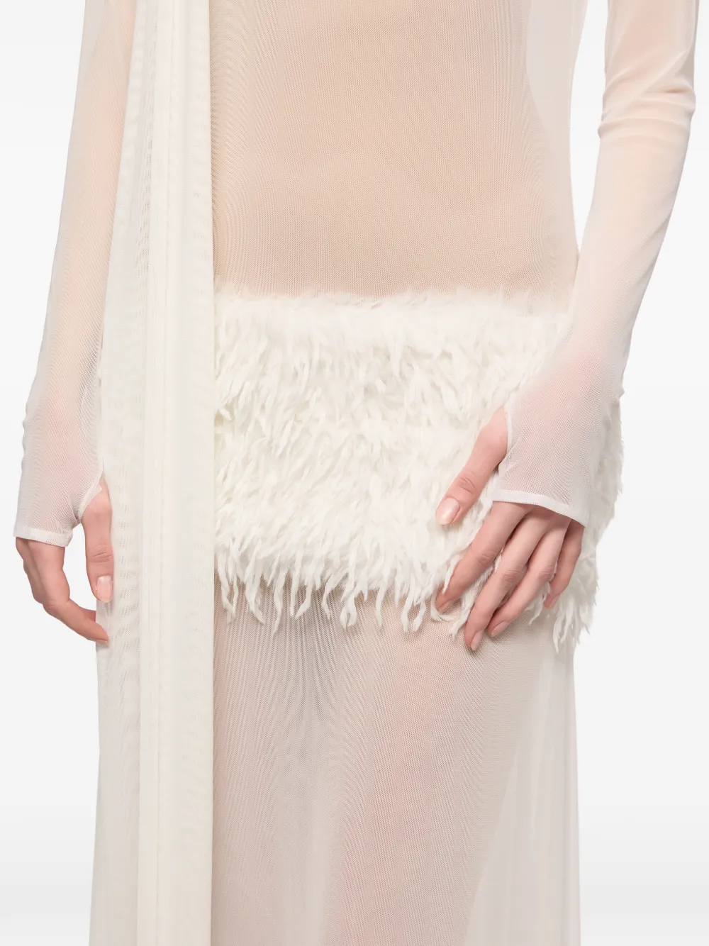 Feather-Trimmed High-Neck Maxi Dress