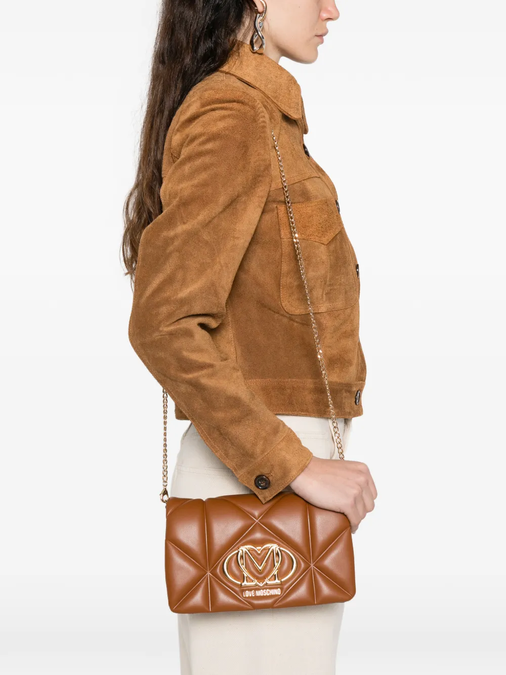 Love Moschino Gewatteerde crossbodytas met logo Bruin