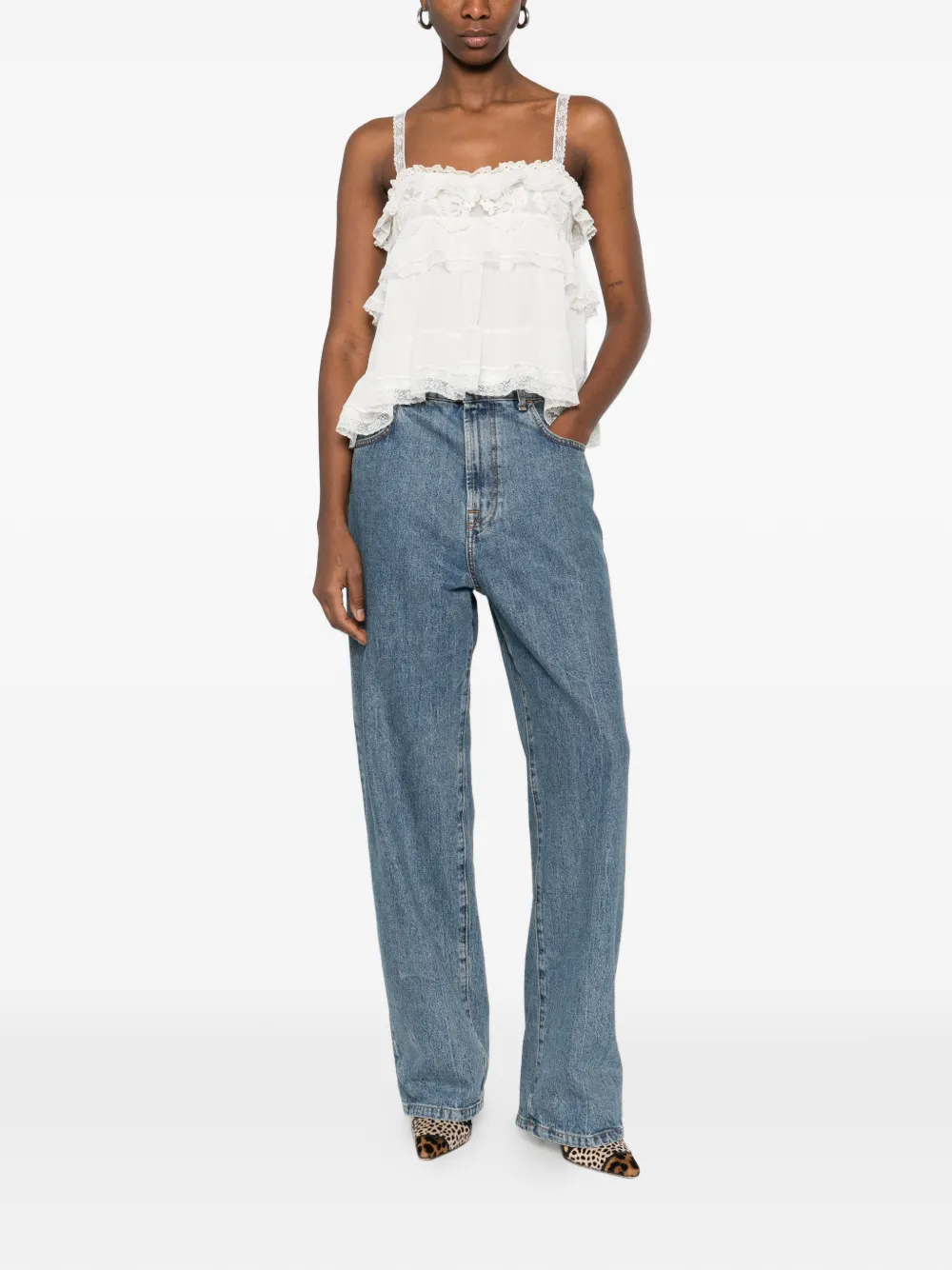  Alberta Ferretti Lace Ruffled Top - White 