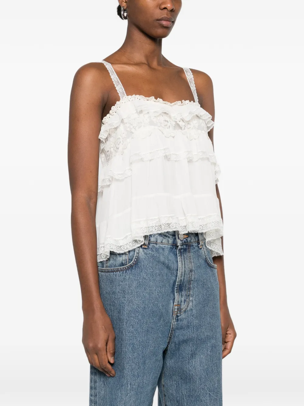 Alberta Ferretti Lace Ruffled Top - White 
