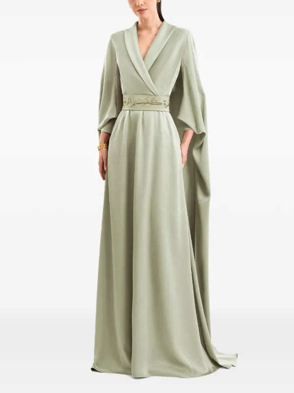 gemy maalouf green dress Calligraphy V-neck Maxi | Vivianne
