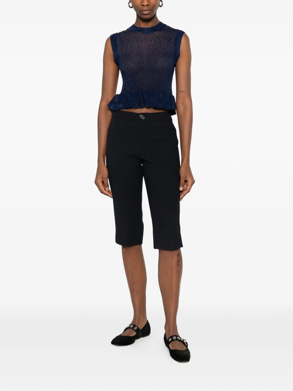 Cecilie Bahnsen Ruffled Knit Top in Blue, view 2