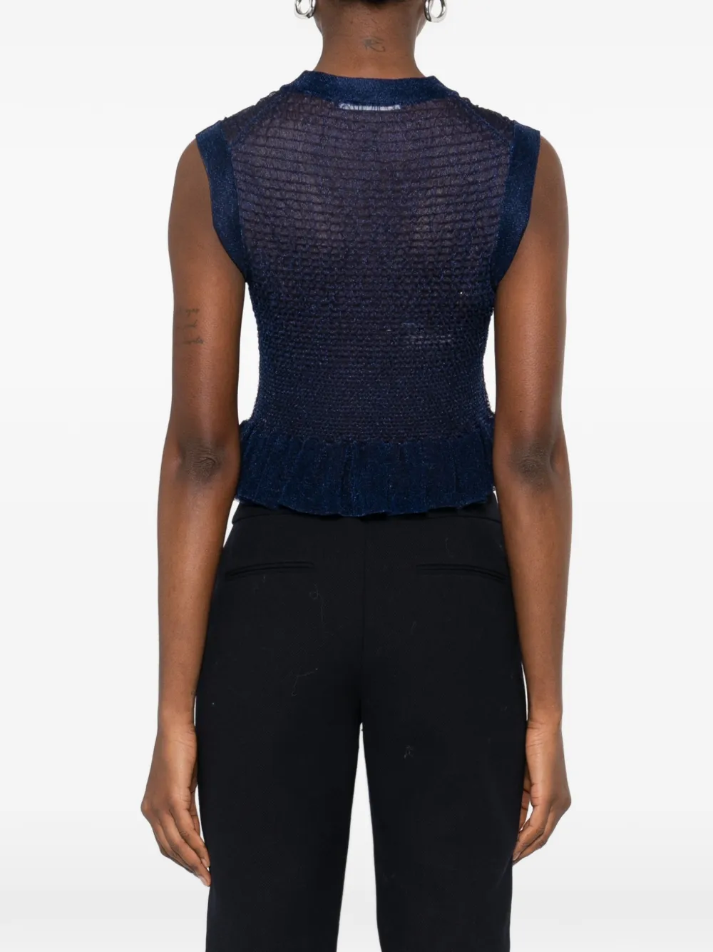 Cecilie Bahnsen Ruffled Knit Top in Blue, view 4