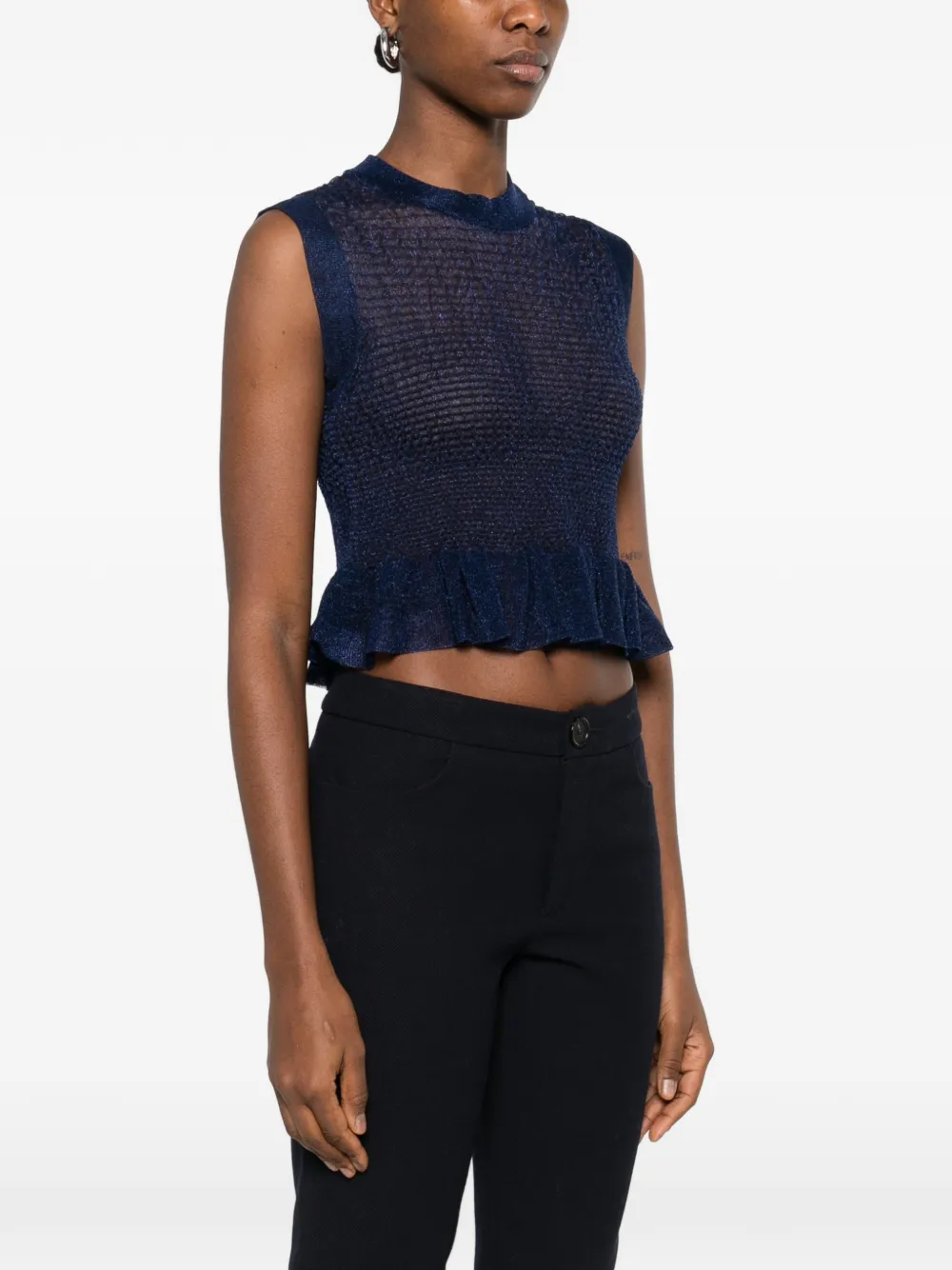 Cecilie Bahnsen Ruffled Knit Top in Blue, view 3