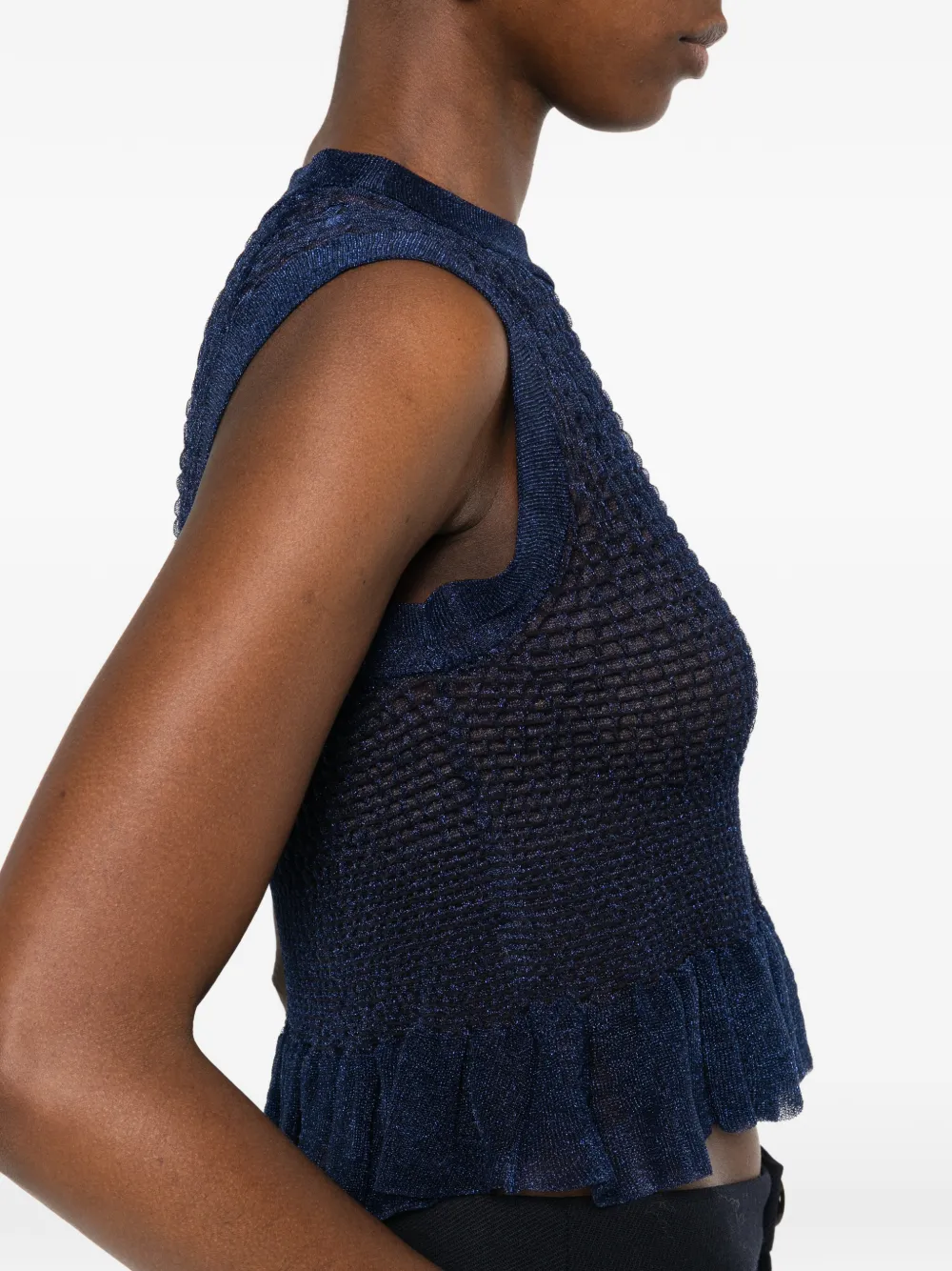 Cecilie Bahnsen Ruffled Knit Top in Blue, view 5