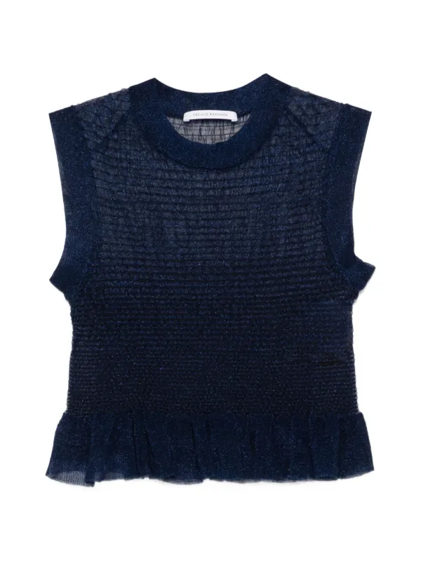 Cecilie Bahnsen Ruffled Knit Top in Blue