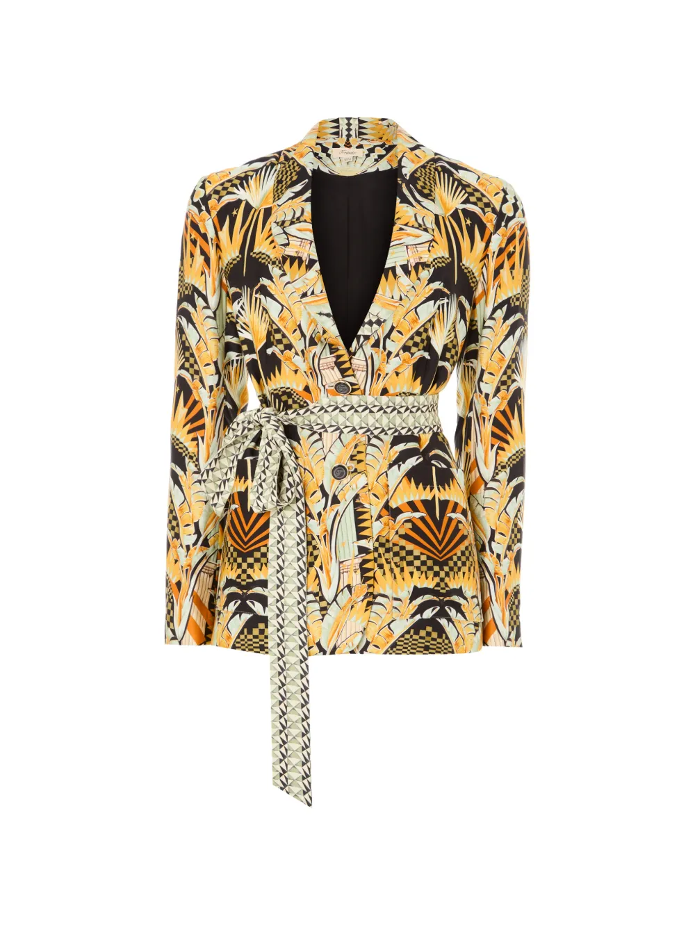 Temperley London Odette belted geometric-print jacket - Nero