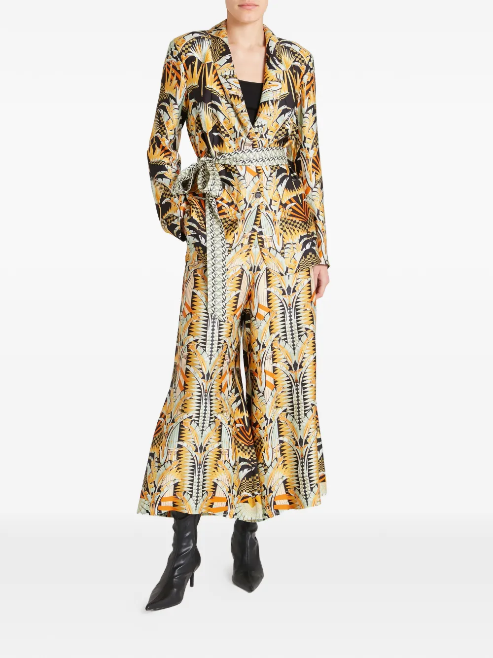  Temperley London Odette Belted Geometric-print Jacket - Black 