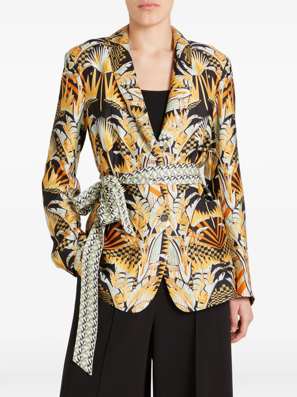  Temperley London Odette Belted Geometric-print Jacket - Black 