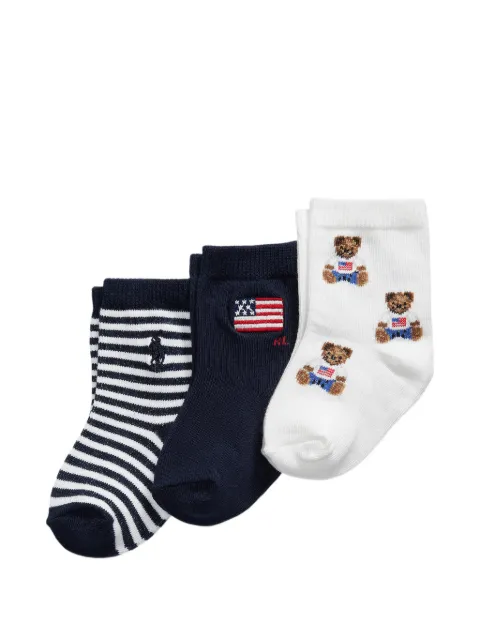 POLO RALPH LAUREN KIDS طقم جوارب مخططة بزينة تيدي (3 قطع)