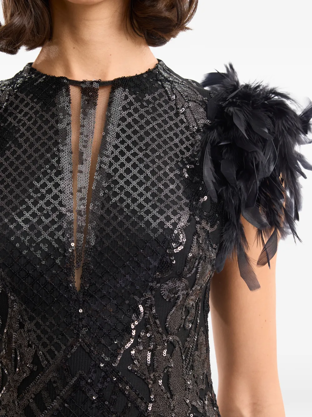 Gemy Maalouf sequined feather mini dress - Zwart