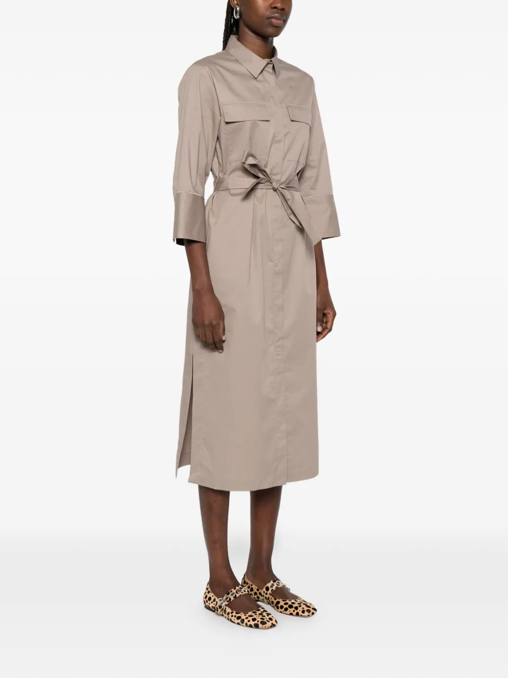 Chest-Pockets Belted Dress
