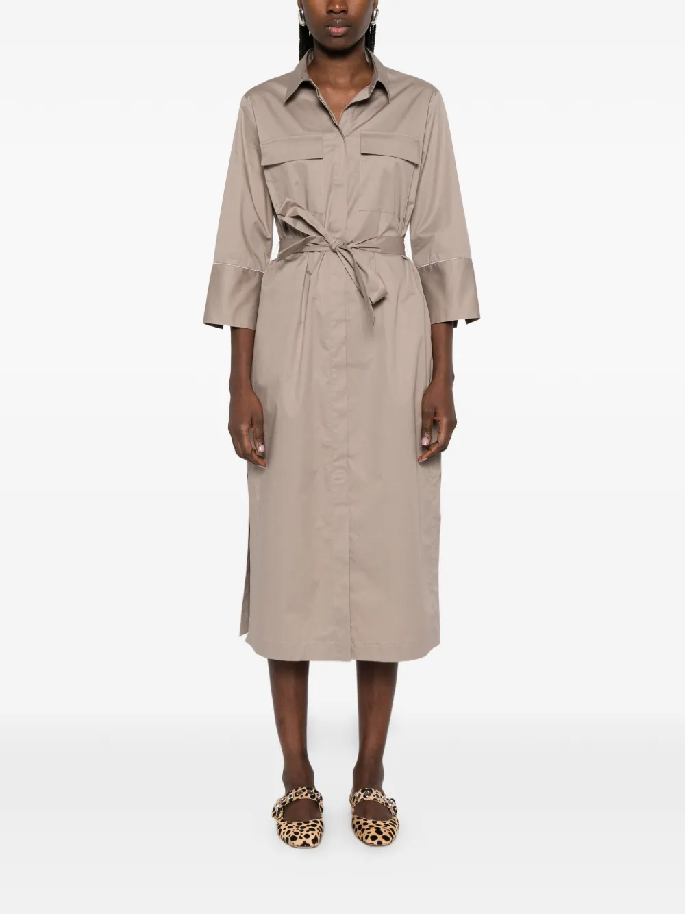 Chest-Pockets Belted Dress