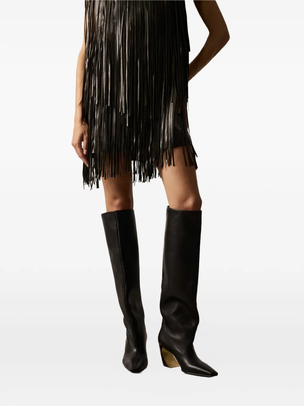 Vanda Novak Venus knielaarzen met bewerkte hak Zwart