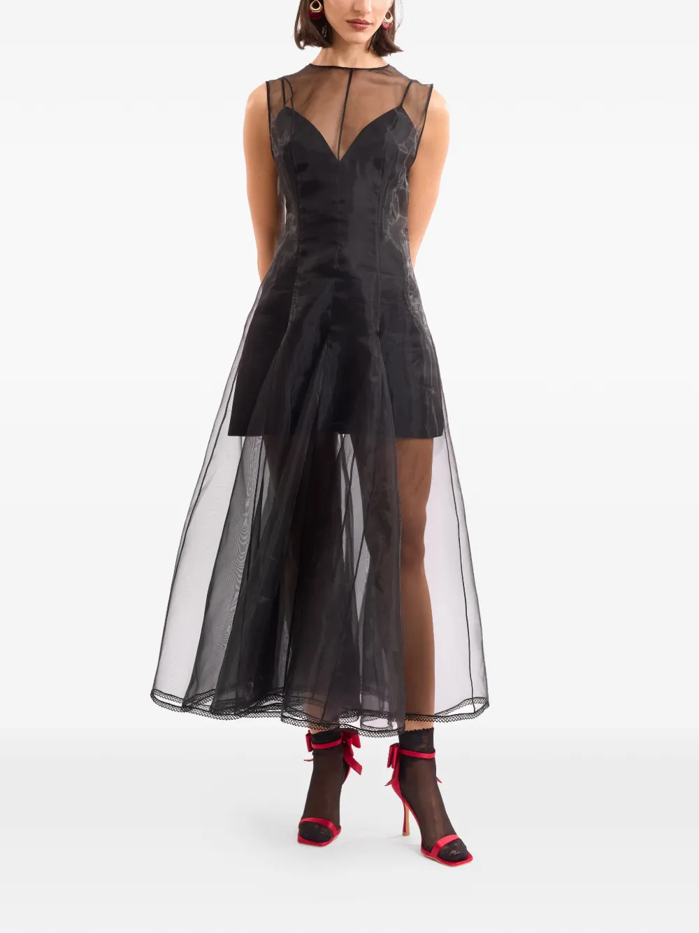 Gemy Maalouf sheer organza midi dress - Nero