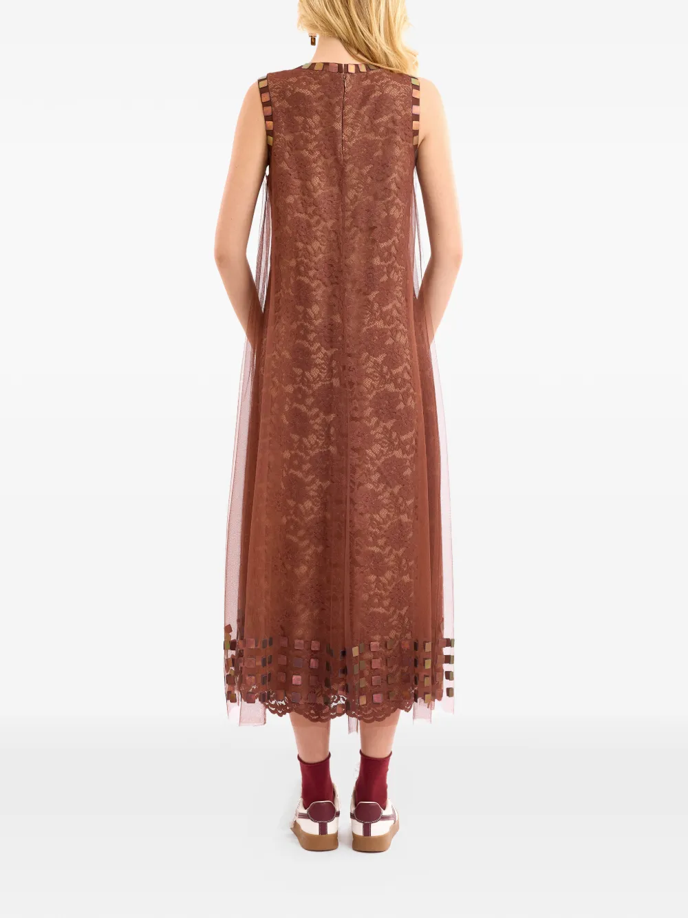 Gemy Maalouf lace tulle midi dress - Bruin