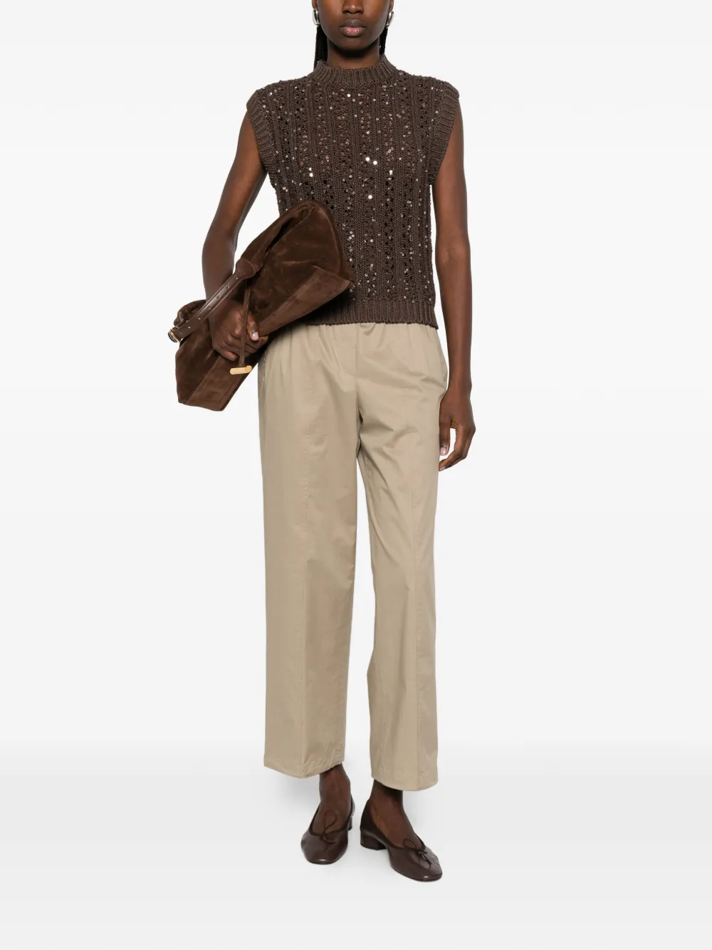  Peserico Sequin-embellished Vest - Brown 