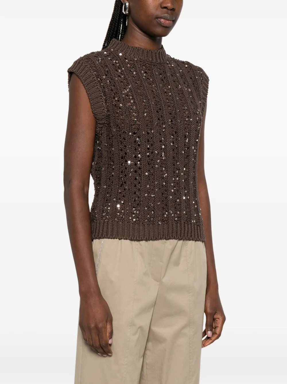  Peserico Sequin-embellished Vest - Brown 