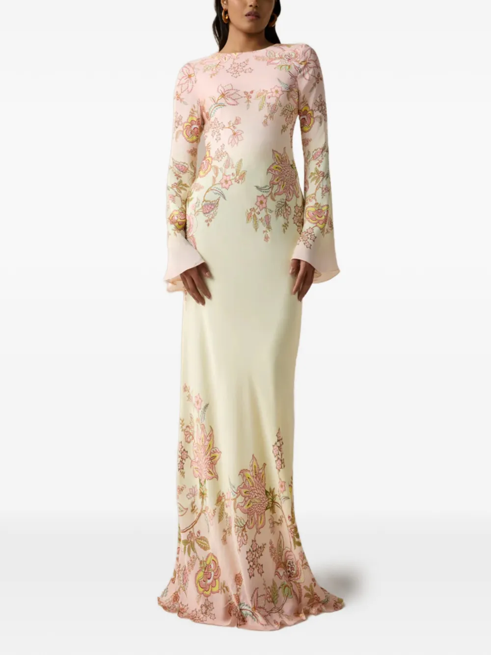 Hemant And Nandita Riah floral long-sleeve maxi dress - Toni neutri