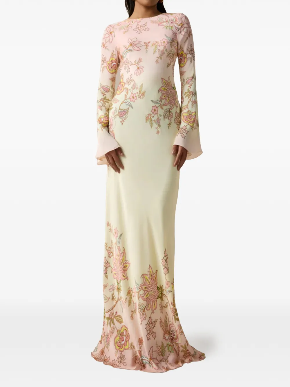 Hemant And Nandita Riah floral long-sleeve maxi dress - Toni neutri