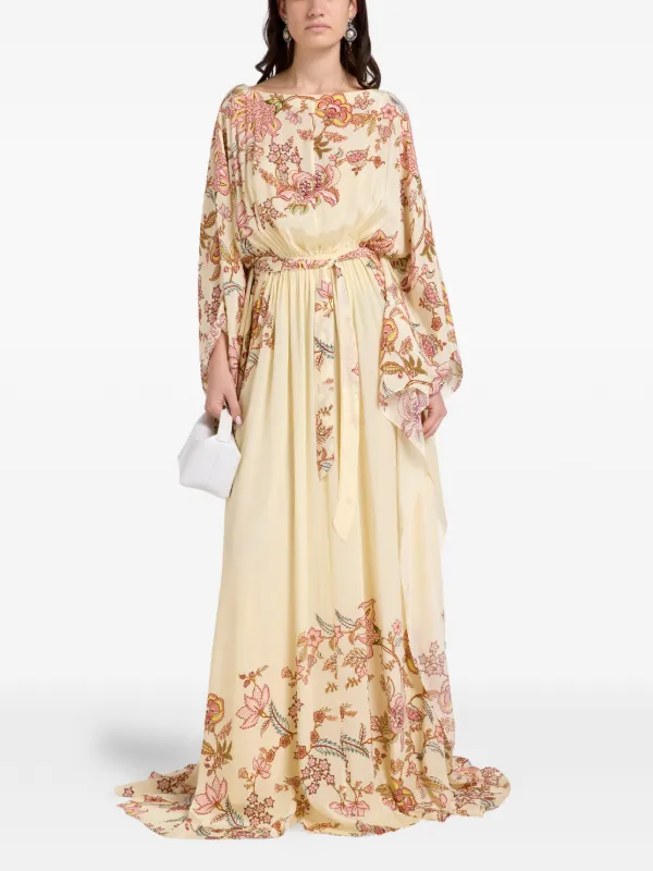 hemant and nandita silk dress Hemant And Nandita Floral Belted Maxi Dress | Neutrals
