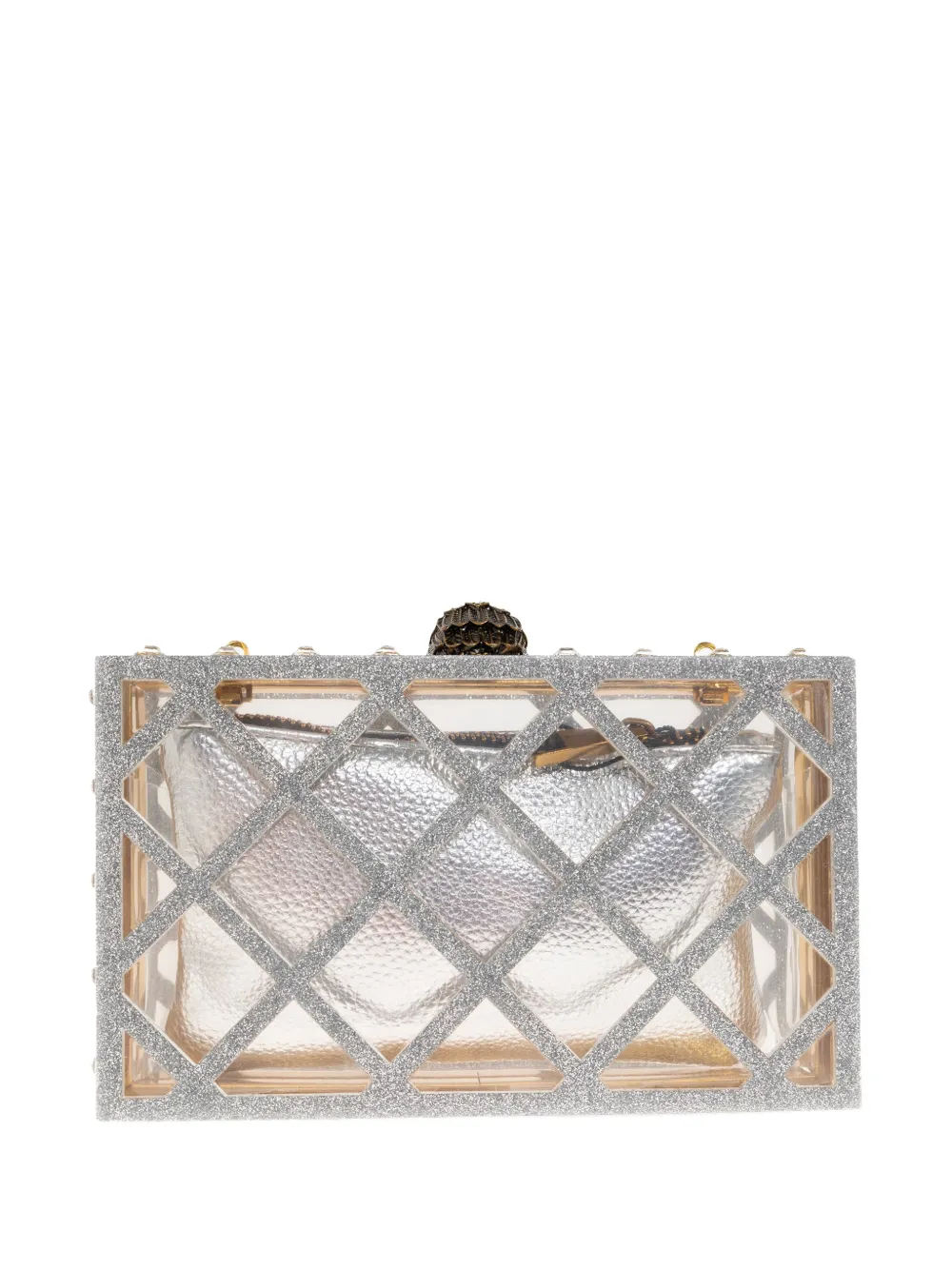 Kurt Geiger Crystal Quilted Box Clutch Bag In Silver