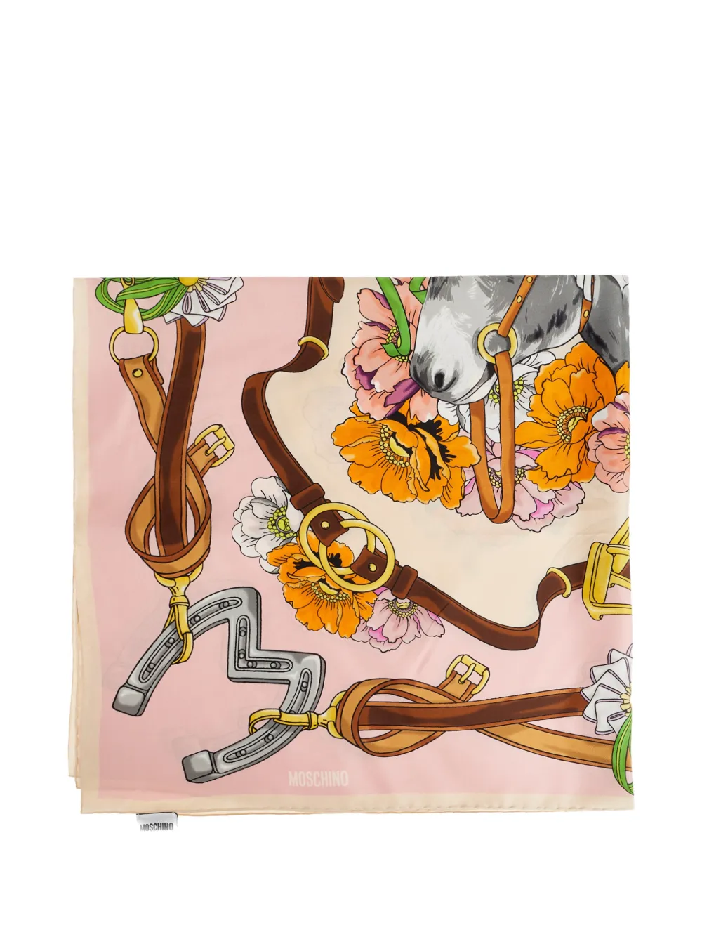 Moschino floral equestrian silk scarf - Rosa