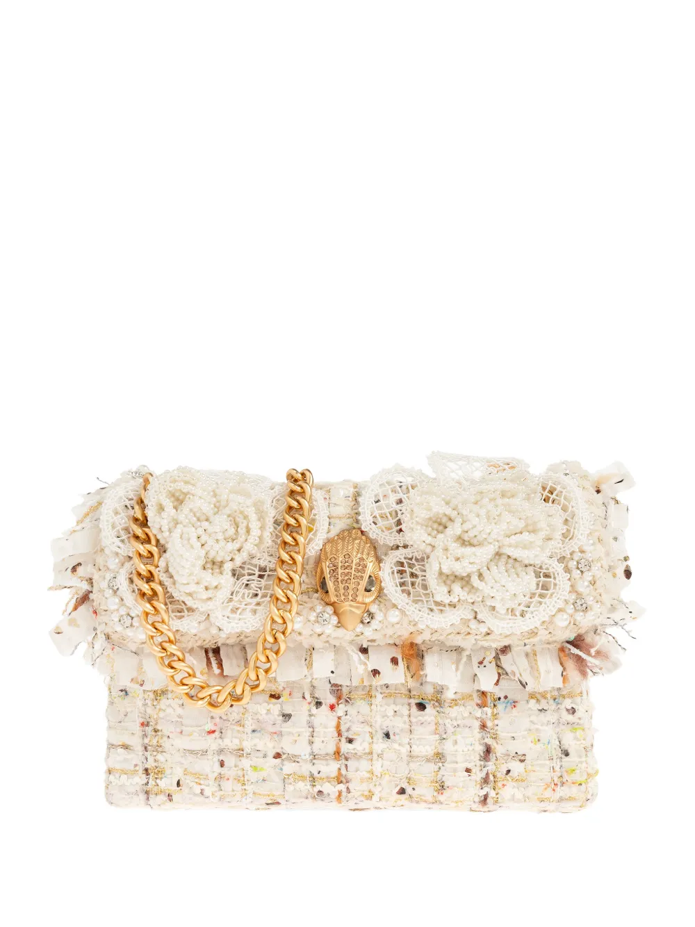 Kurt Geiger London tweed floral appliqué shoulder bag - Toni neutri